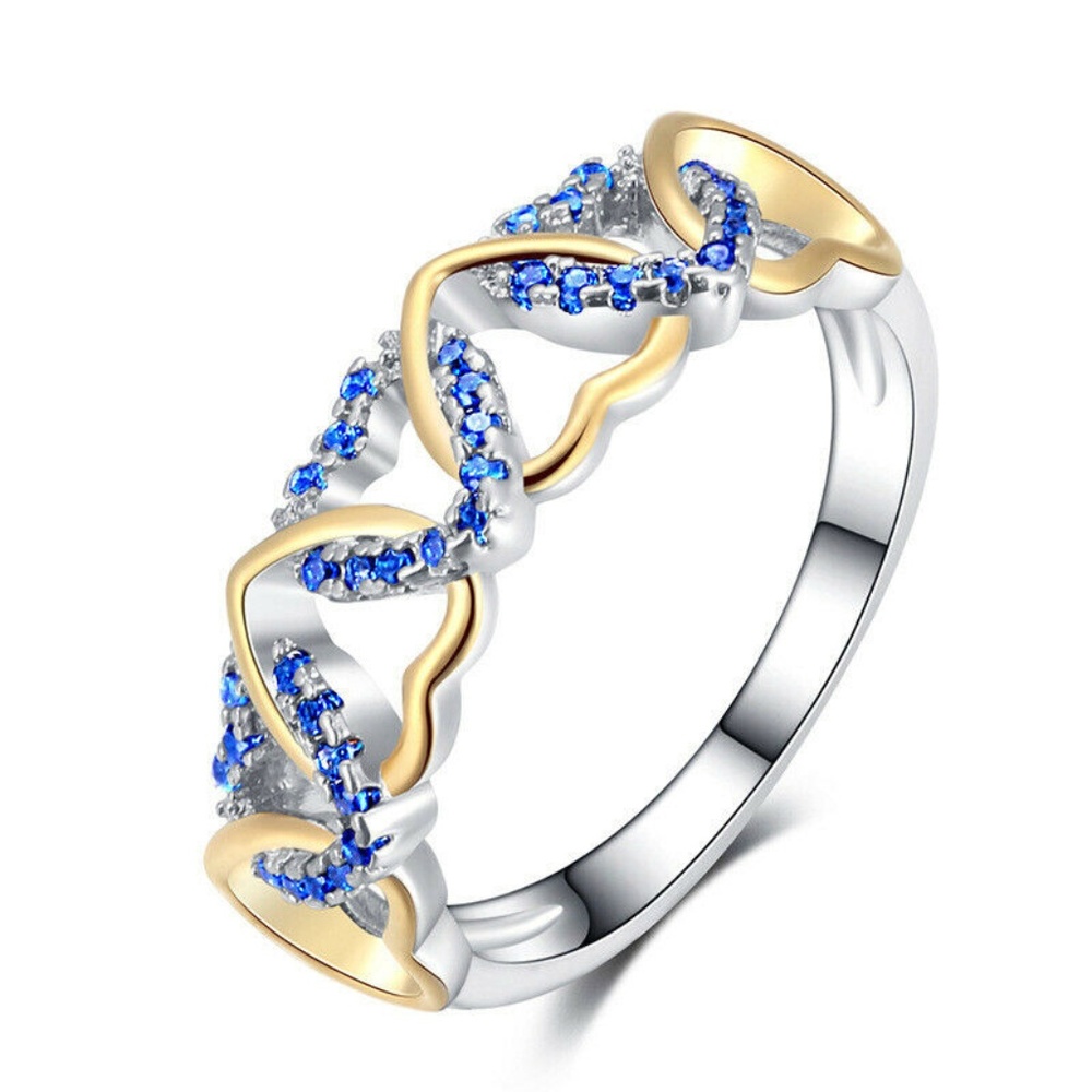 Pretty Two Tone Silver Blue Sapphire Ring New